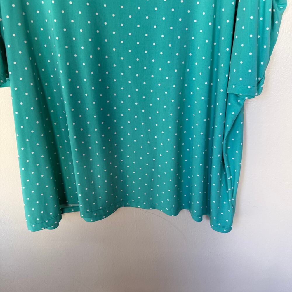 Susan Graver turquoise white polka dot pattern scoop neck top Size 3X - Picture 4 of 9
